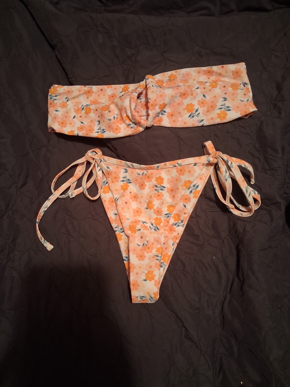 SHEIN Orange Floral Tie-Side Bikini Set
